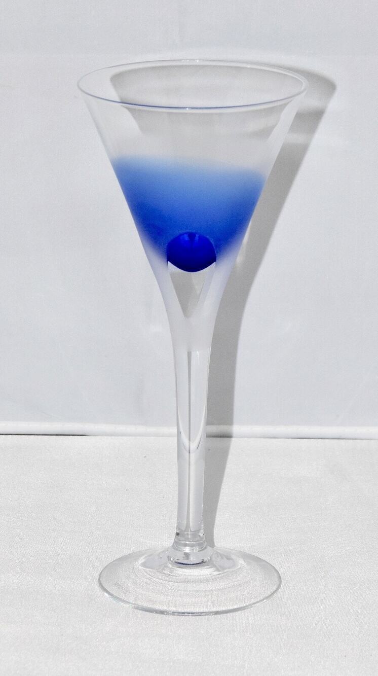 BLOCK Crystal Stockholm Cobalt Blue Martini Goblet Air Bubble Stem Glass